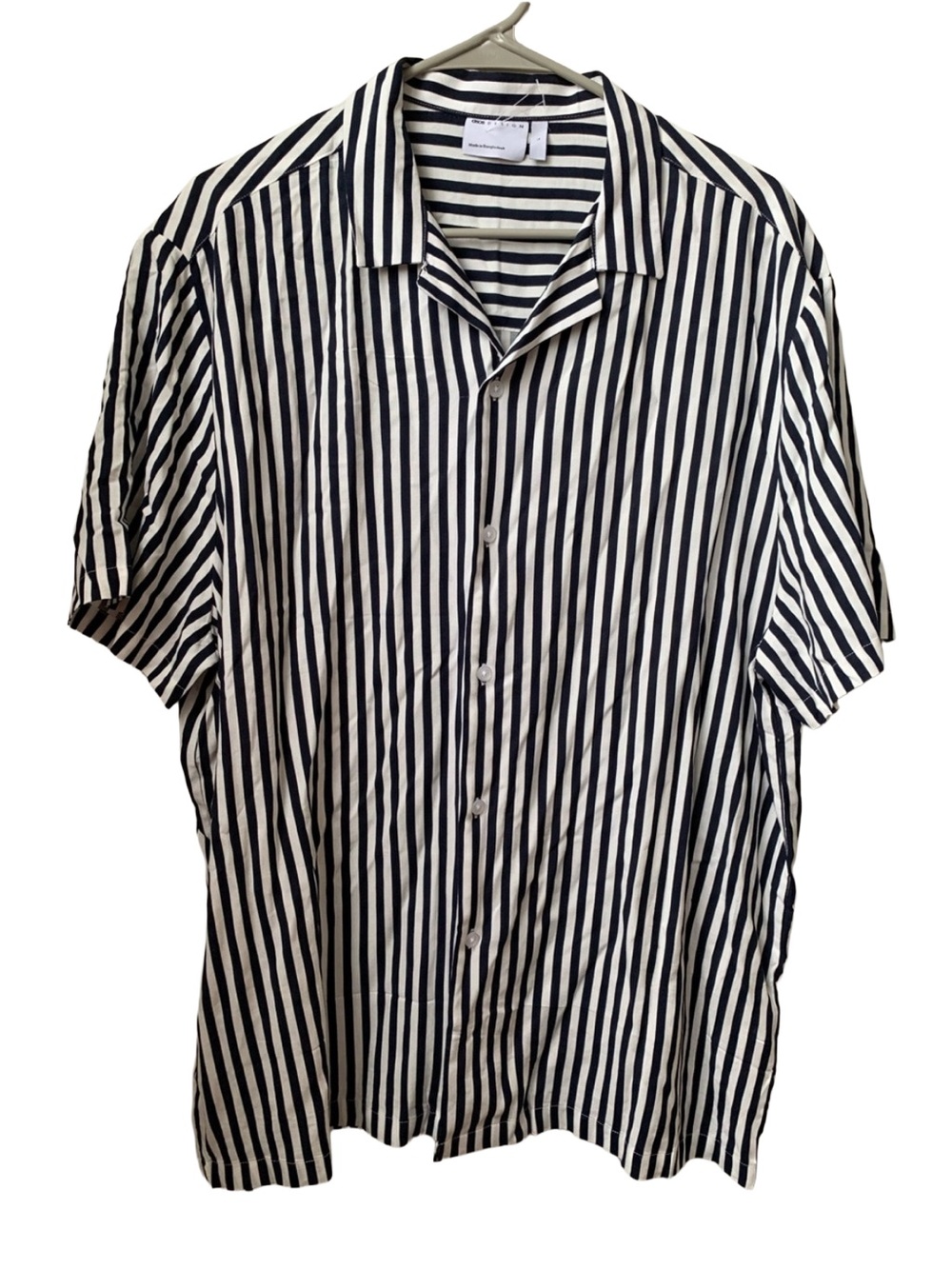 ASOS Women’s Black White Stripe Short Sleeve Viscose Button Down Shirt